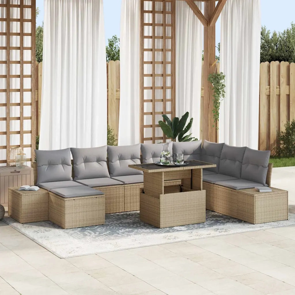 Set Divano da Giardino 9 pcs Beige e Grigio Chiaro polyrattan 3349236
