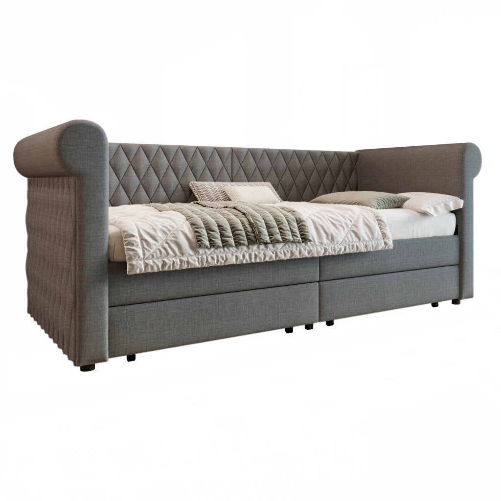 Letto singolo a divano grigio 90x200 cm con 2 cassetti