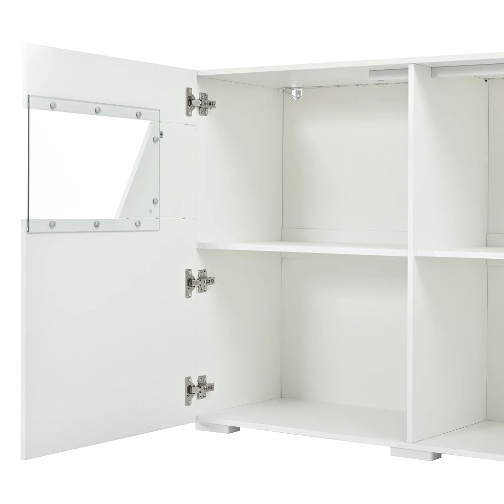 Sideboard con illuminazione LED controllabile via app, 3 ante con frontali in vetro, superficie lucida, struttura in truciolato