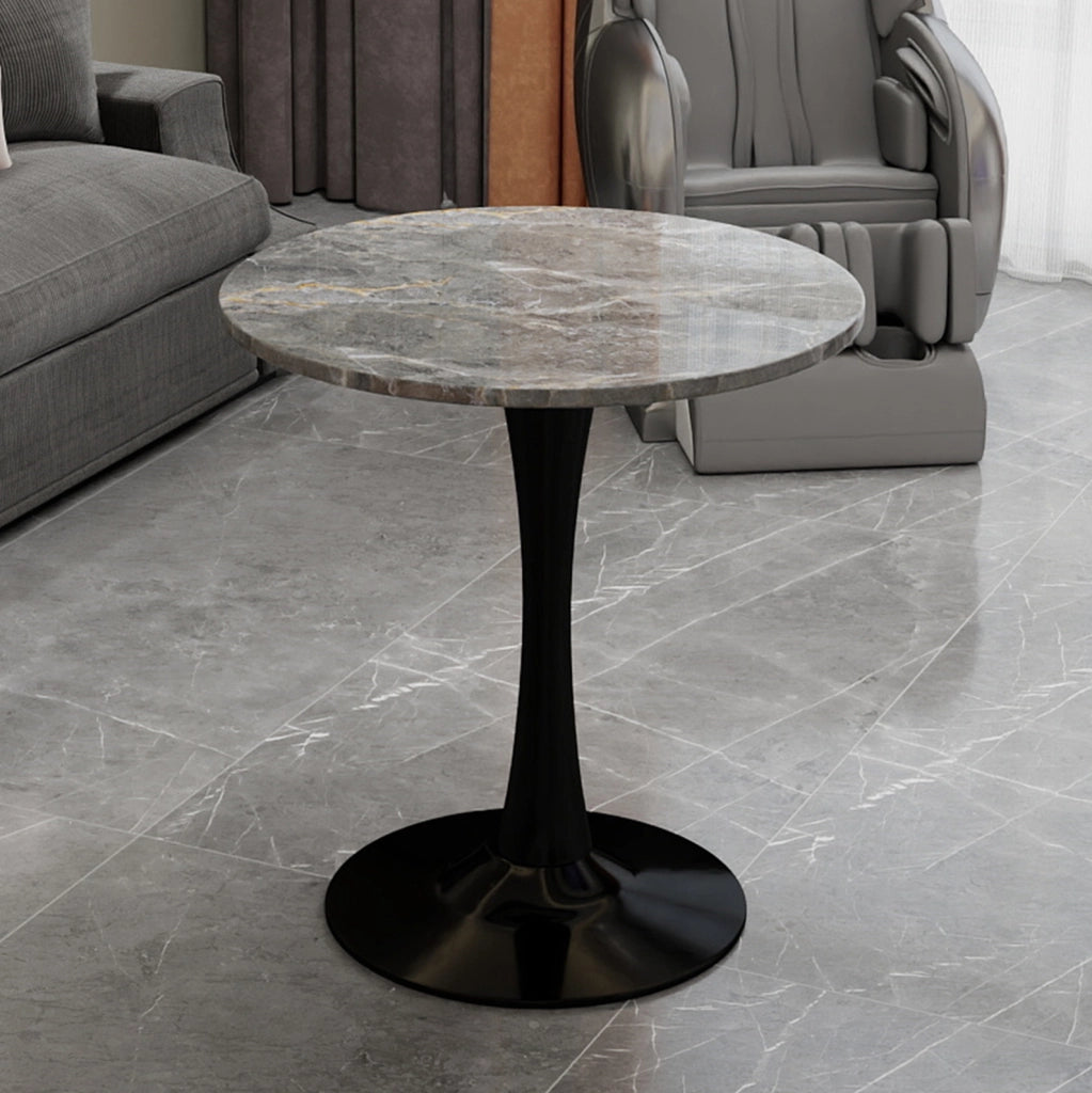 Tavolino rotondo in marmo artificiale nero e grigio dal design moderno