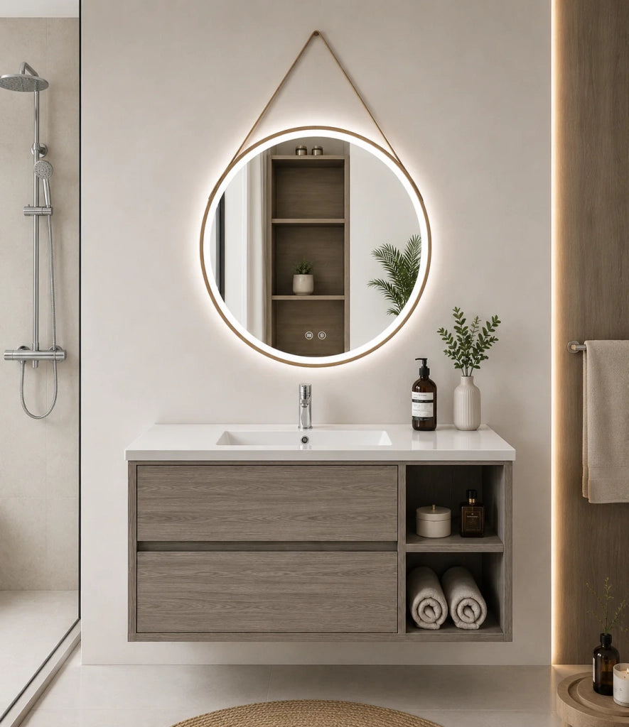 Mobile bagno con lavabo ORIGENBATH ZEUS senza specchio 120x45 cm 1 vasca Destra rovere smoky