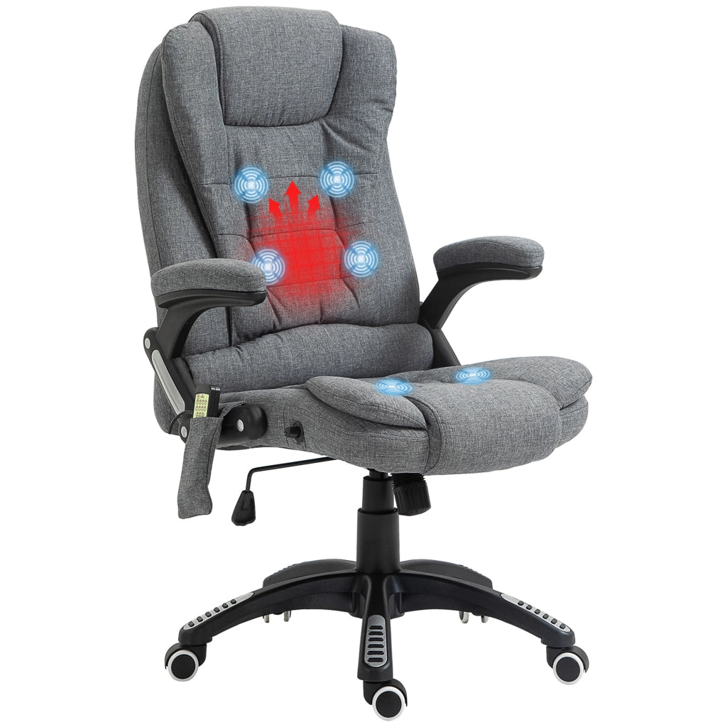 EasyComfort Sedia da Ufficio Massaggiante a 6 Punti Vibrante con Funzione Dondolo e Riscaldata, Poltrona Ufficio Reclinabile con Altezza Regolabile, Telecomando e Tasca Laterale in Tessuto, Grigio