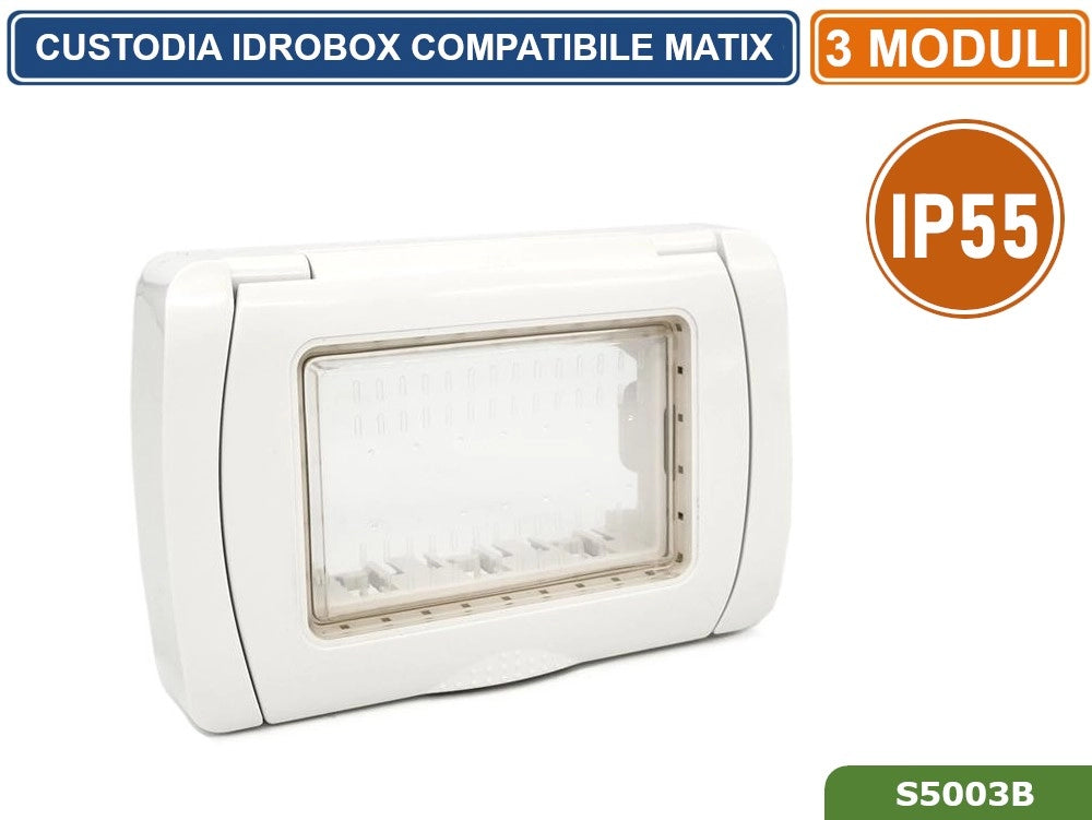 PLACCA COPERTURA STAGNA 3M  IDROBOX 3 MODULI BIANCA IP55 COMPATIBILE SERIE BTICINO MATIX