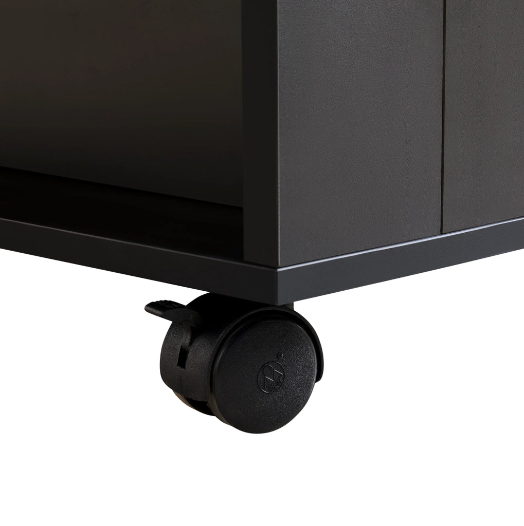 Isola cucina con tavolo estraibile 116-177 cm e prese USB; nera HOMVRA