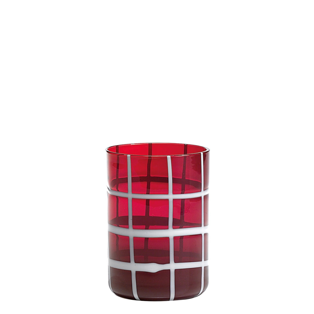 Zafferano Twiddle - Set 6 Bicchieri Rosso in Vetro Soffiato, 35 cl - Tumbler Artigianali con Decoro Bianco, Lavabili in Lavastoviglie