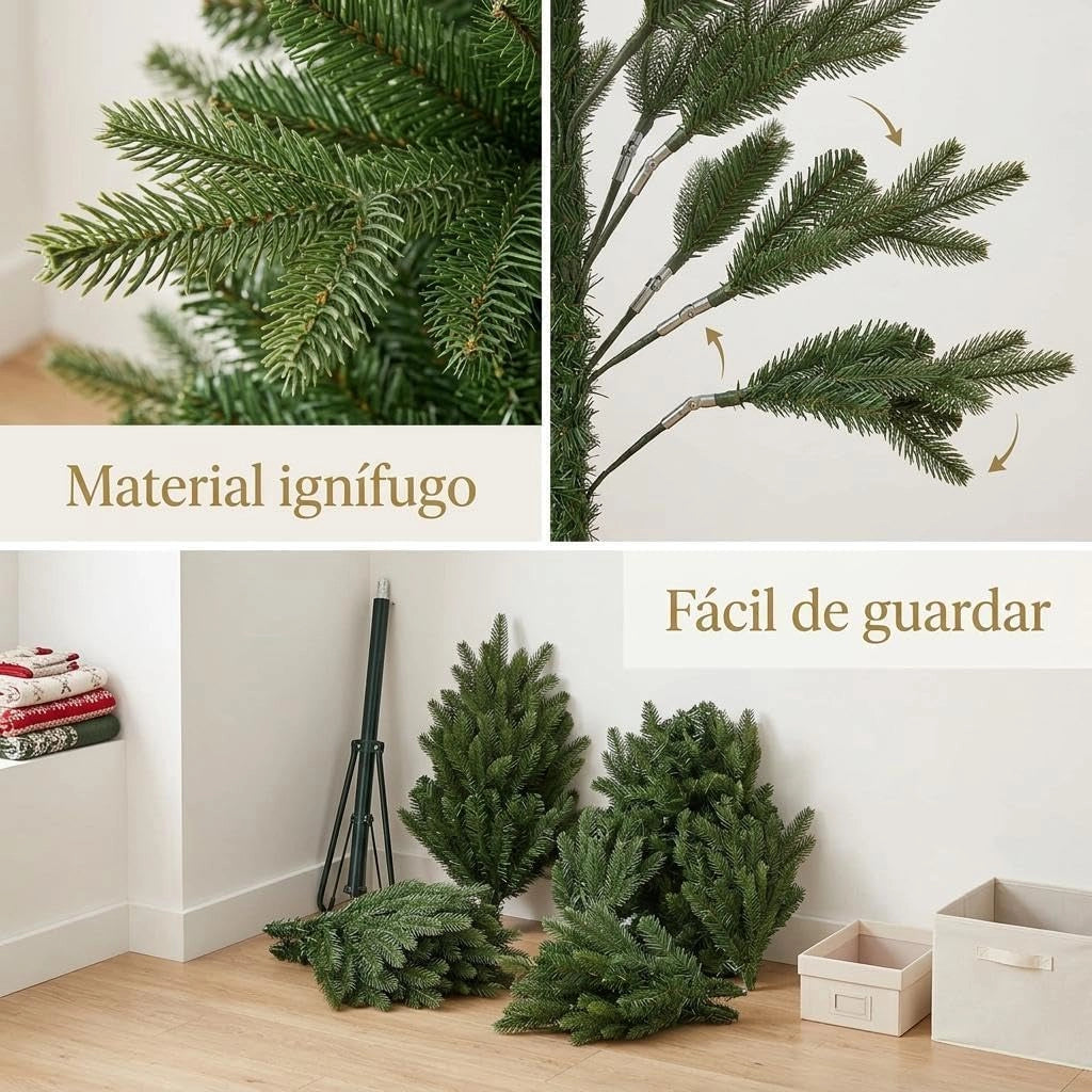 Albero di Natale Artificiale Folto 137cm con Luci LED Rami Realistici e Base Metallica