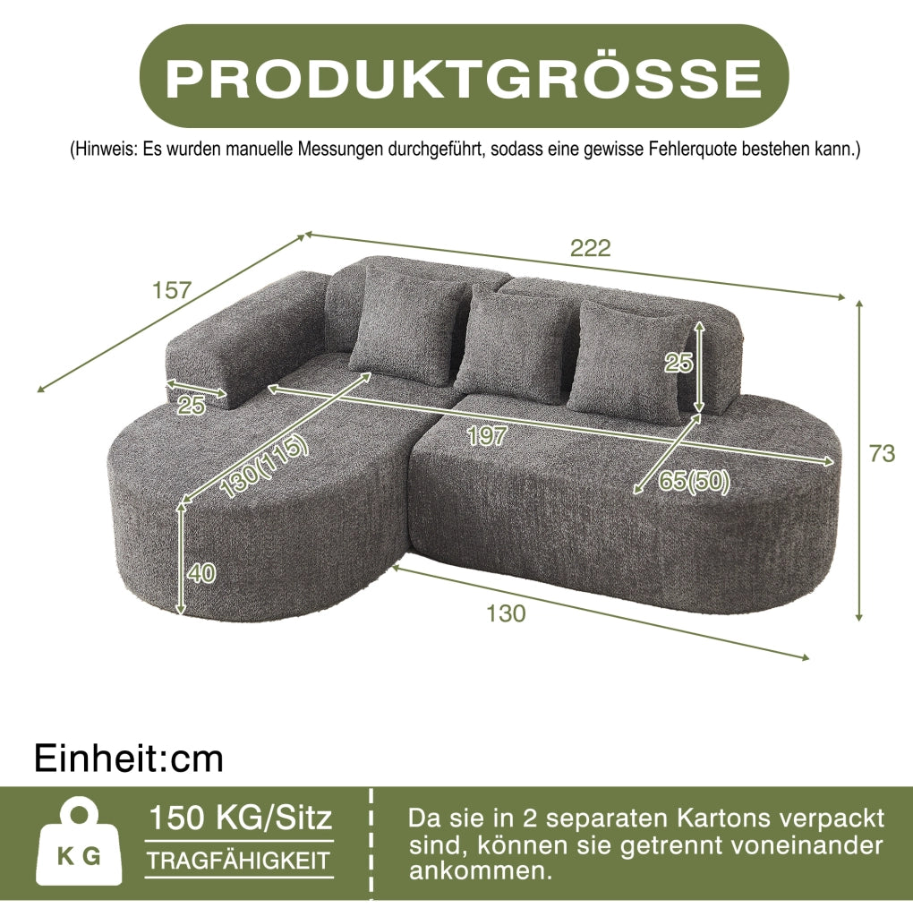 Divano angolare ULEVR con chaise longue a sinistra, 3 cuscini schienale, rivestimento in ciniglia grigio antracite