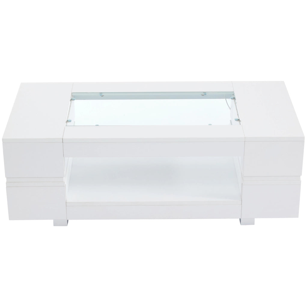 Tavolino da salotto LED bianco 100 x 50 x 35 cm in pannello truciolare e vetro
