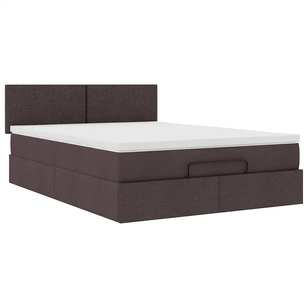 Pouf Letto con Materasso e LED Marrone Scuro 140x190 cm