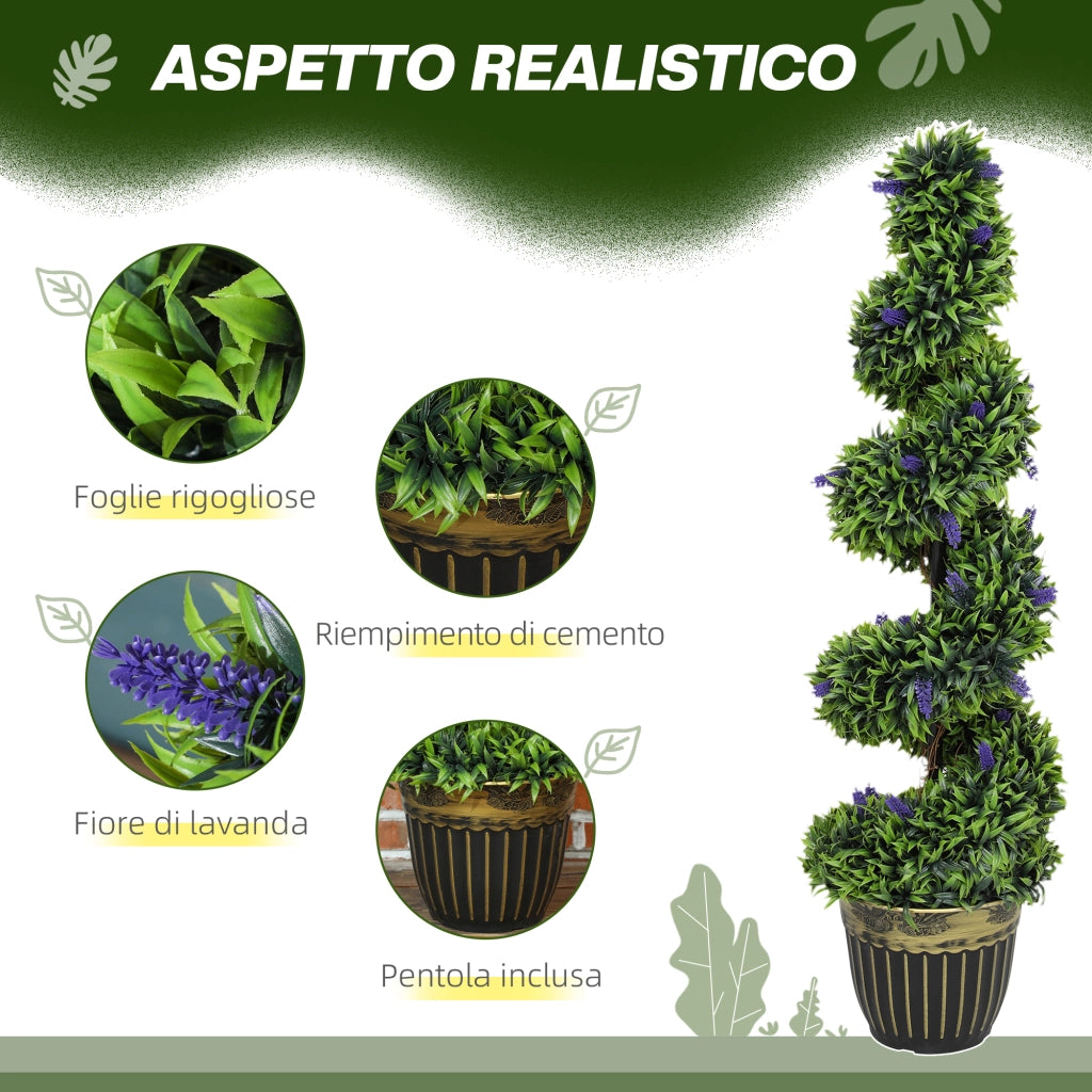 Set Piante Finte Bosso a Spirale e Lavanda ¨C Minimal ¨C Verde e Blu 115cm