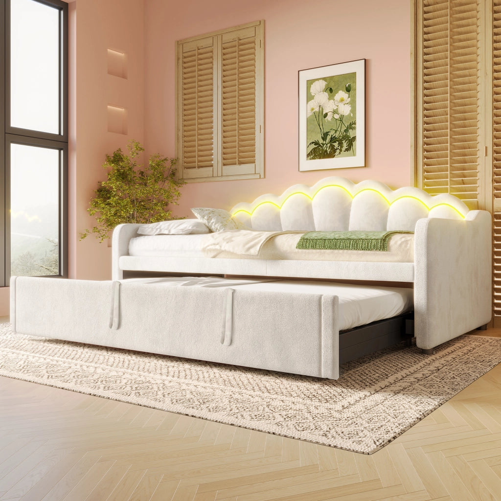 Daybed Imbottito 90x200 + 180x200 cm con LED; Beige