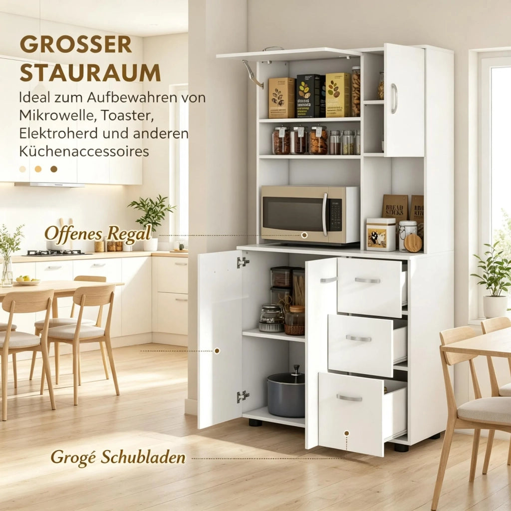 Armadio da cucina alto con cassetto, ampio mobile contenitore a colonna con molteplici spazi di archiviazione (solo armadio alto)