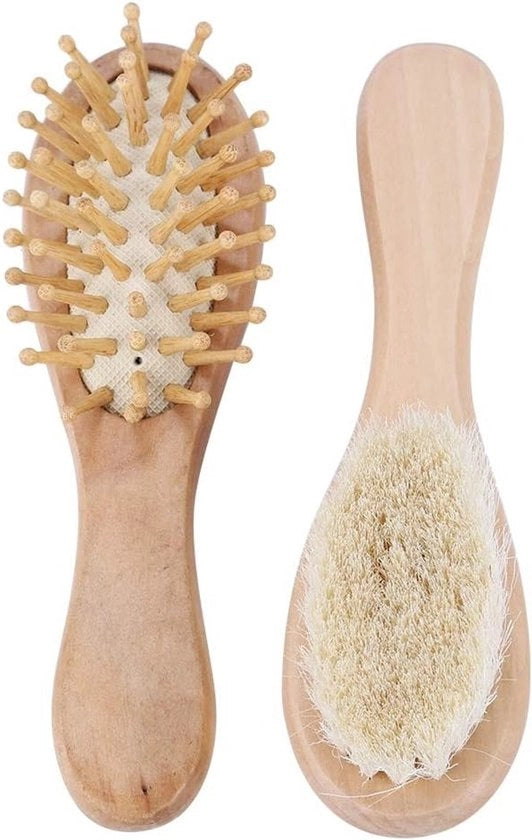 Set di pennelli morbidi per capelli di capra con testa di legno per massaggi - accessori per la cura della pelle per neonati e bambini con capello a culla