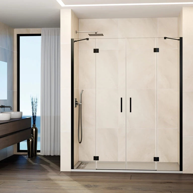 Box doccia frontale GLASS 2 fissi + 2 porte battenti 162.5 cm (159,5-165,5; 50+35+35+50) titanio trasparente