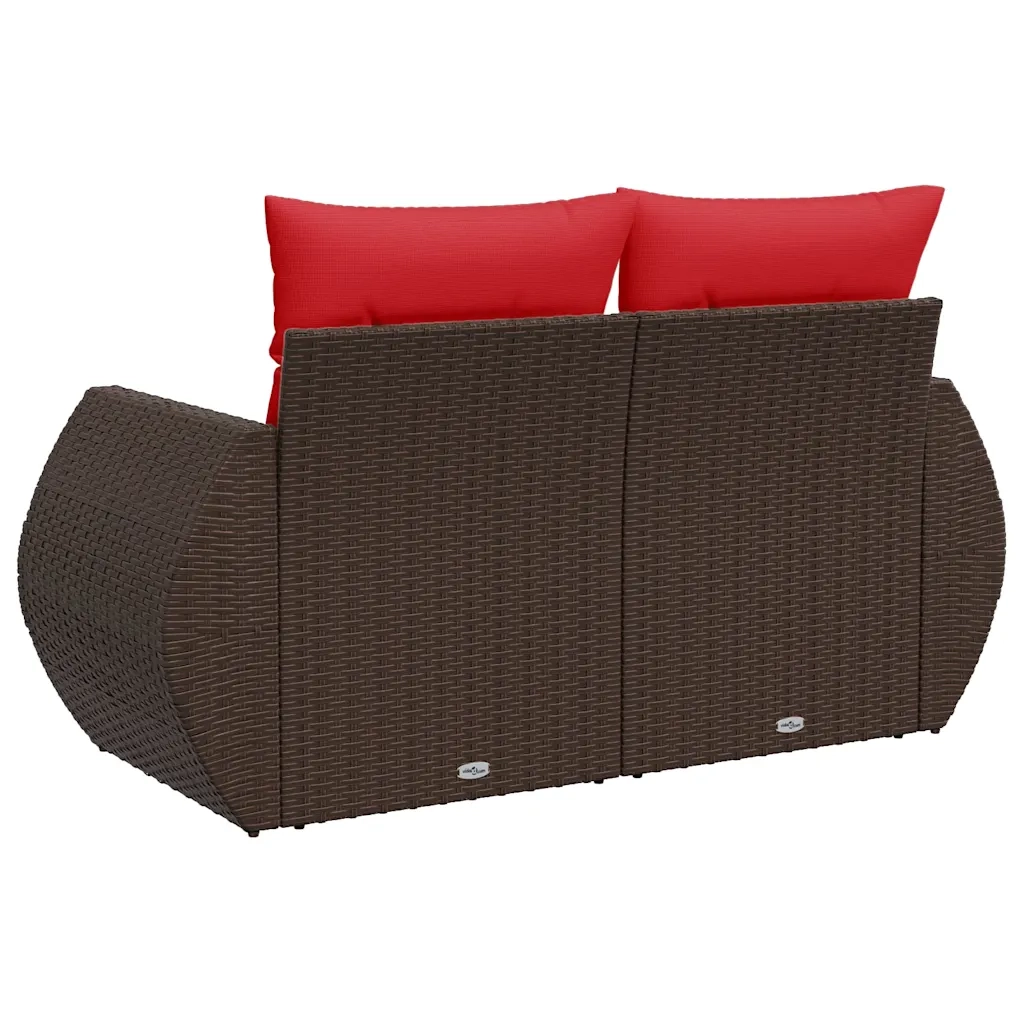Divano da giardino con cuscini a 2 posti marrone in polyrattan 366245