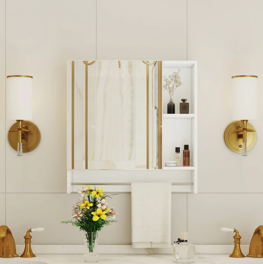 Specchiera da bagno bianca in MDF con vani a giorno