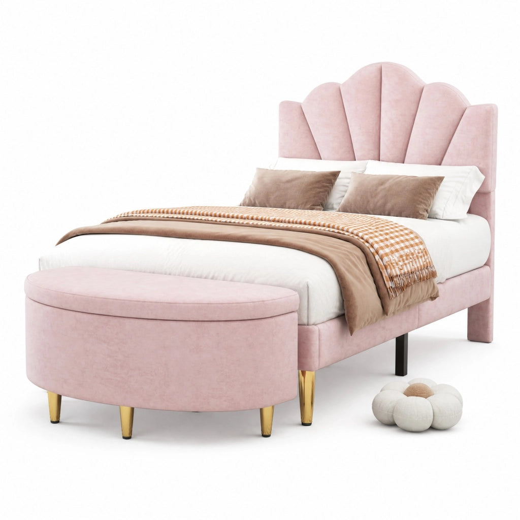 Letto imbottito in velluto rosa 90x200 cm con testiera regolabile
