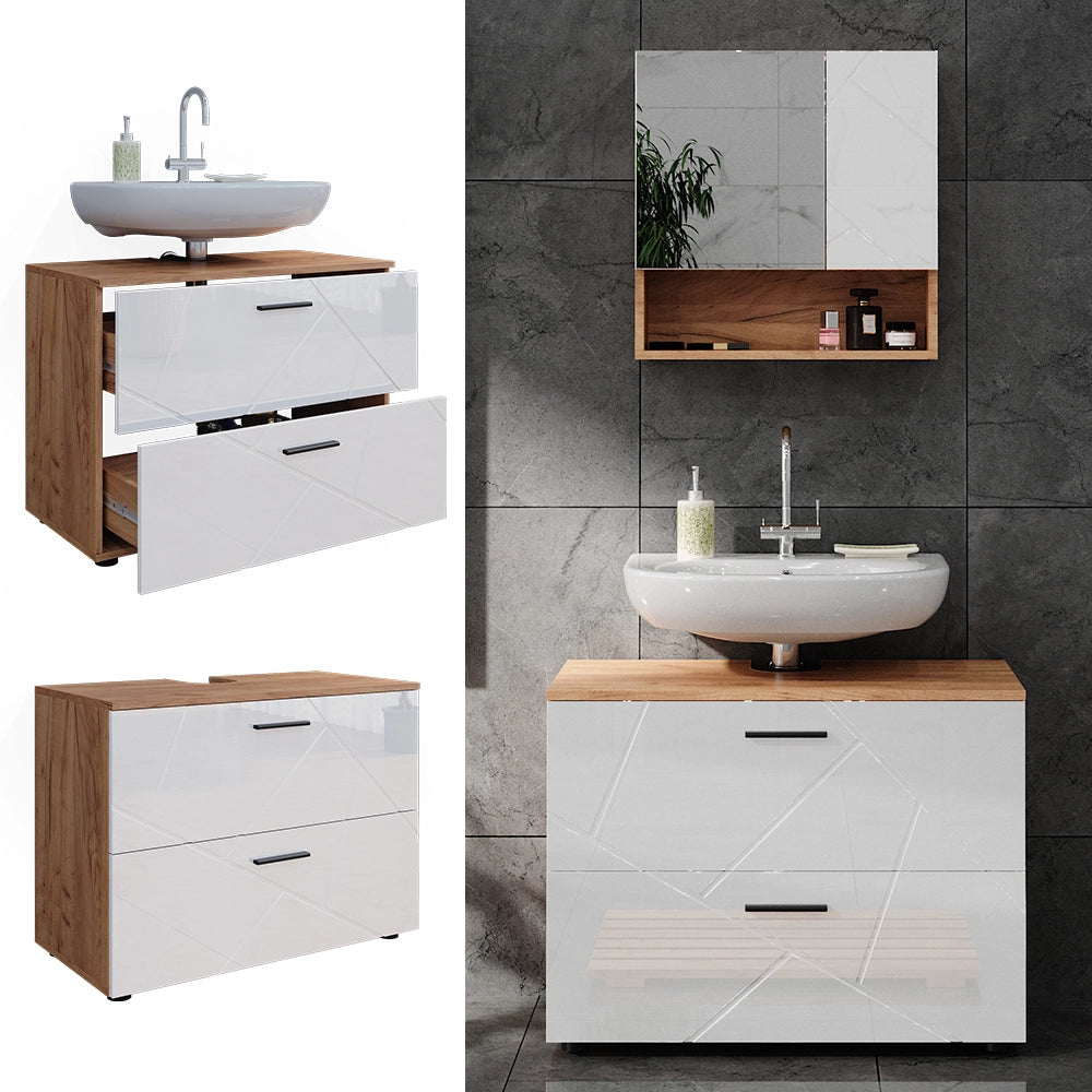 Vicco Mobile sottolavabo per bagno Bianco lucido/oro power oak 80 x 58.6 cm
