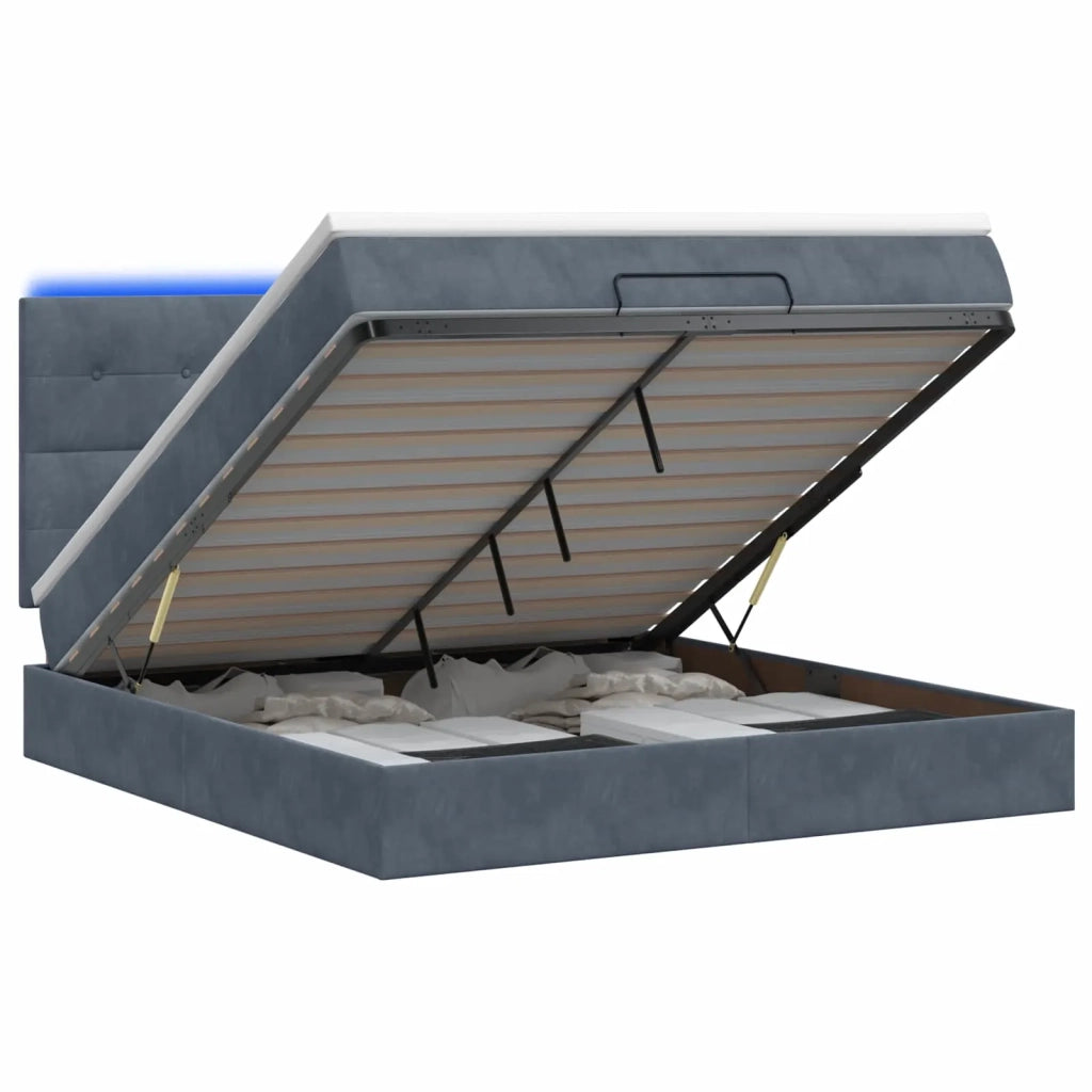 Letto Ottomano con Materasso e LED Grigio Scuro 140 x 190 cm 3458302