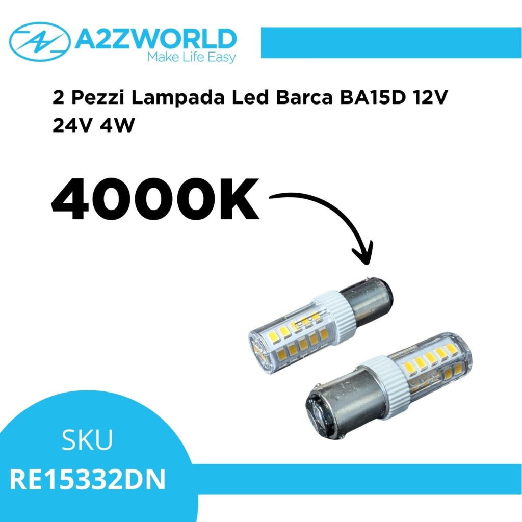 2 Pezzi Lampada Led Barca BA15D Bianco Neutro 4000K 220V 4W