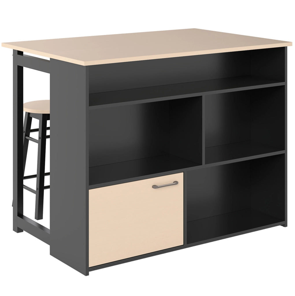 Set tavolo bar 116x70 cm nero in compensato; con 2 sgabelli e ripiani