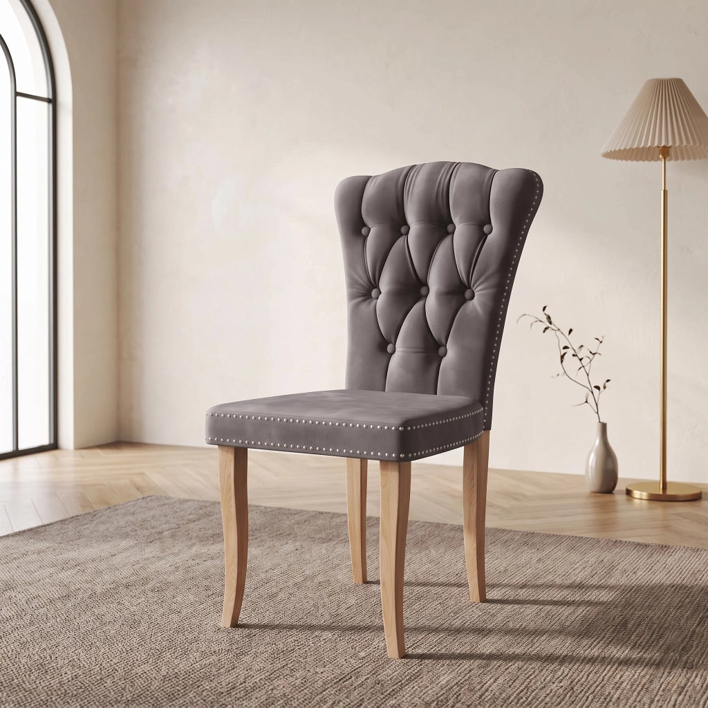 Sedia da sala da pranzo set 2 pezzi con schienale alto ergonomico;47*50*99cm;Legno massello;Velluto;Grigio
