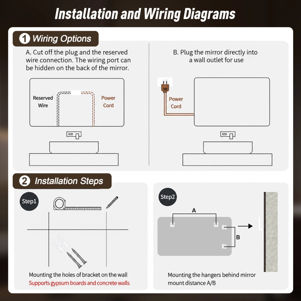 Specchio da bagno LED rettangolare 60×80 cm con illuminazione dimmerabile, funzione antiappannamento e montaggio verticale o orizzontale