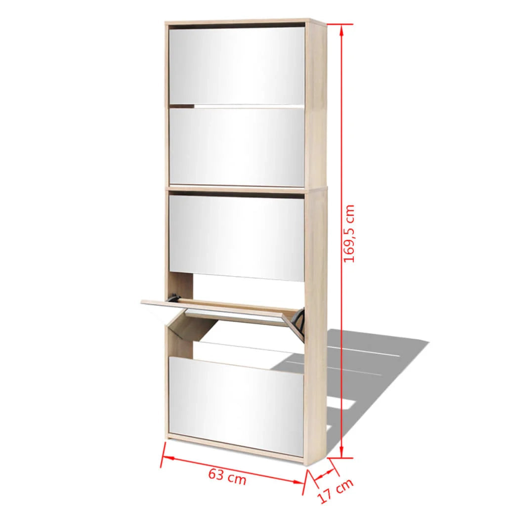 Scarpiera con 5 ripiani e specchio 63 x 17 x 169,5 cm rovere marrone 02_0043397