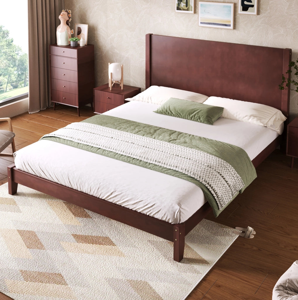 Letto a piattaforma 160x200 cm con testiera e 11 doghe; MDF e compensato; marrone