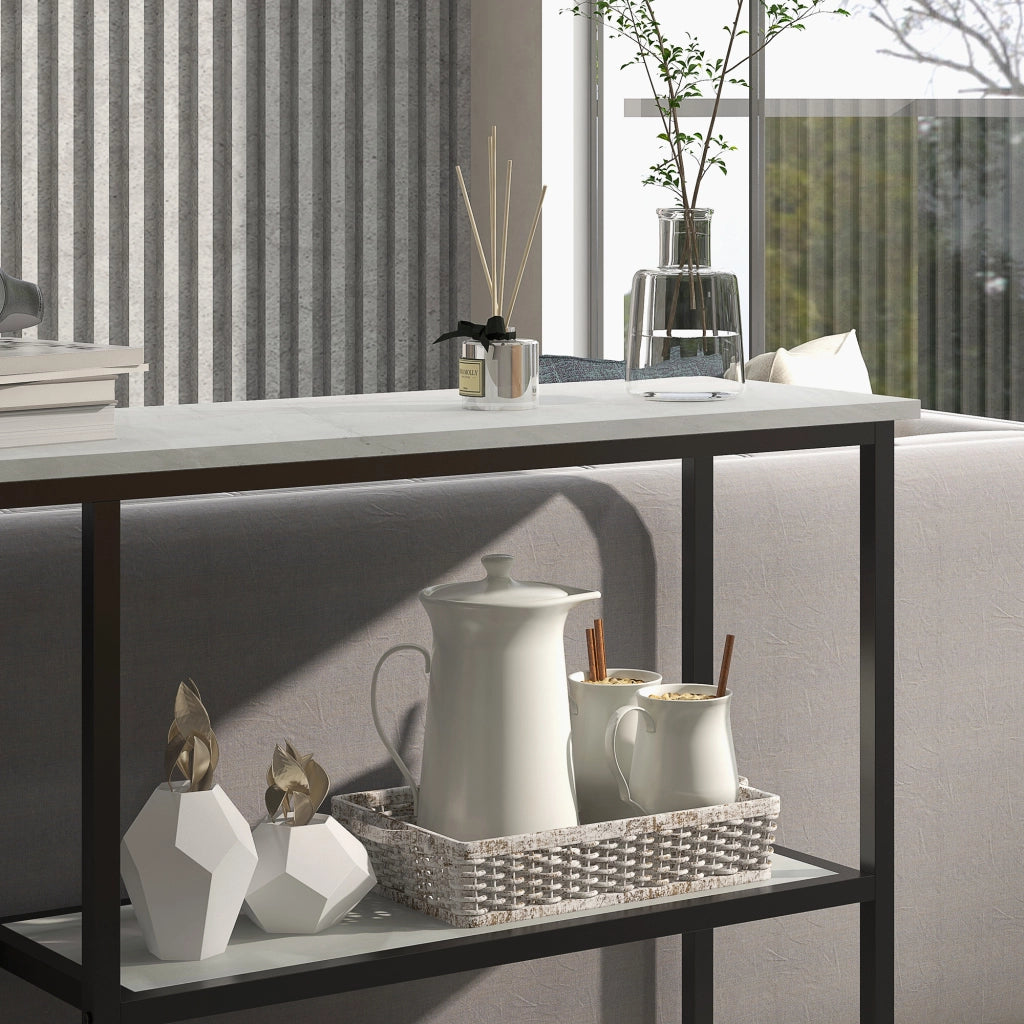 Consolle con 2 ripiani aperti e piano d'appoggio; per ingresso e soggiorno; in acciaio; bianco; 100×30×80 cm