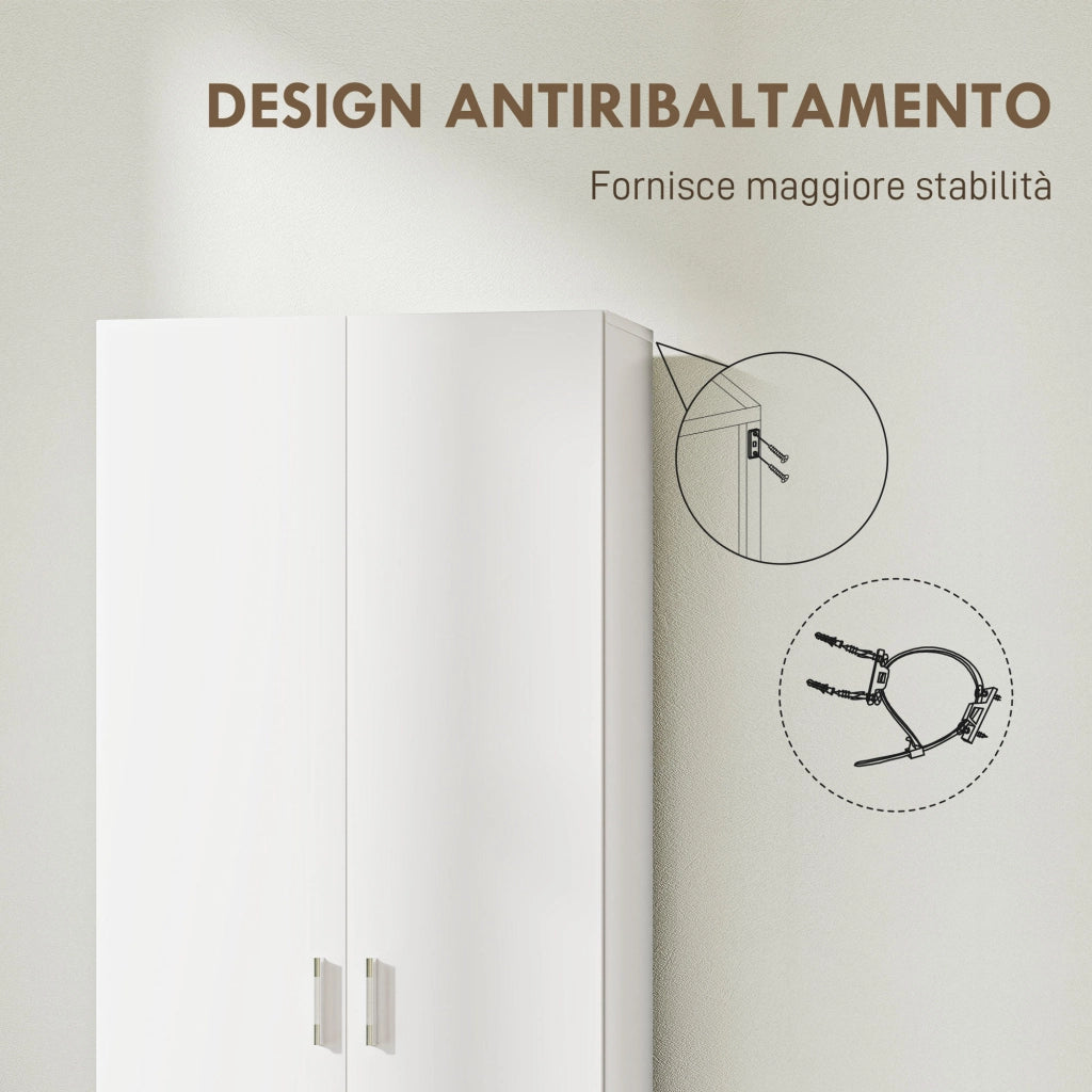 Cassettiera Moderna con 5 Ripiani Regolabili ¨C Minimal ¨C Legno, 60x31.5x165 cm, Bianco