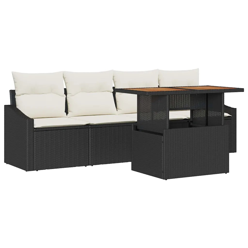 Set Divano da Giardino con archiviazione 5 pcs Nero Poly Rattan