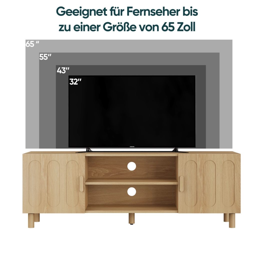 Mobile TV 140 cm rovere con ante e passacavi