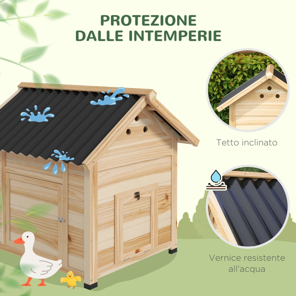 Casetta per Anatre da Esterno con Rampa, Fondo Rimovibile e Fori di Ventilazione, 78x90x92 cm, Legno