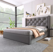 Letto imbottito 160x200 cm grigio con contenitore e rete sollevabile