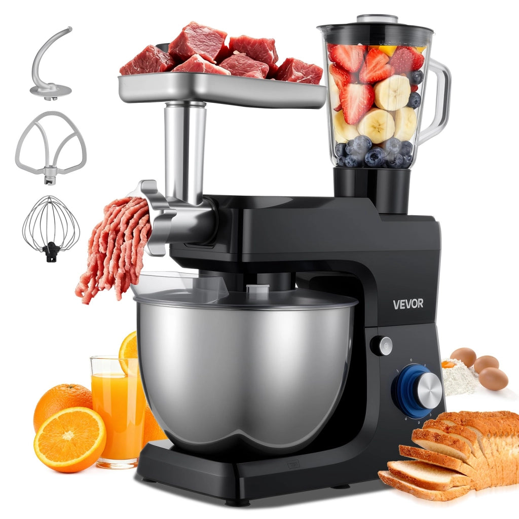 Impastatrice Planetaria SM-1511BM 1500W con Ciotola Inox 7,8L e Frullatore 1,5L a 6 Velocità Multifunzionale Nero per Cucina