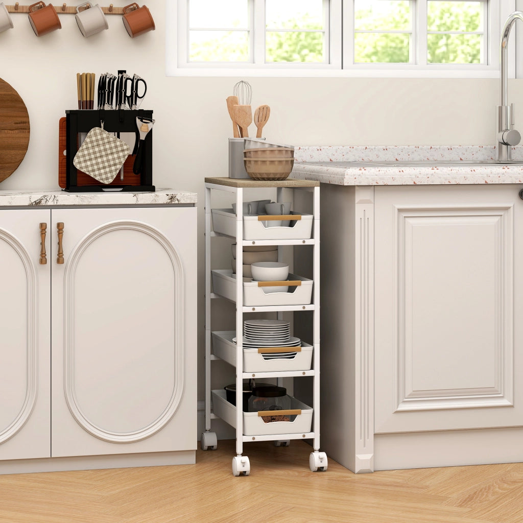 Carrello a rotelle con cassetti e ripiani ¨C Minimal ¨C Bianco