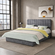Letto imbottito 160 × 200 cm con testiera rivestita in tessuto grigio struttura in metallo senza materasso