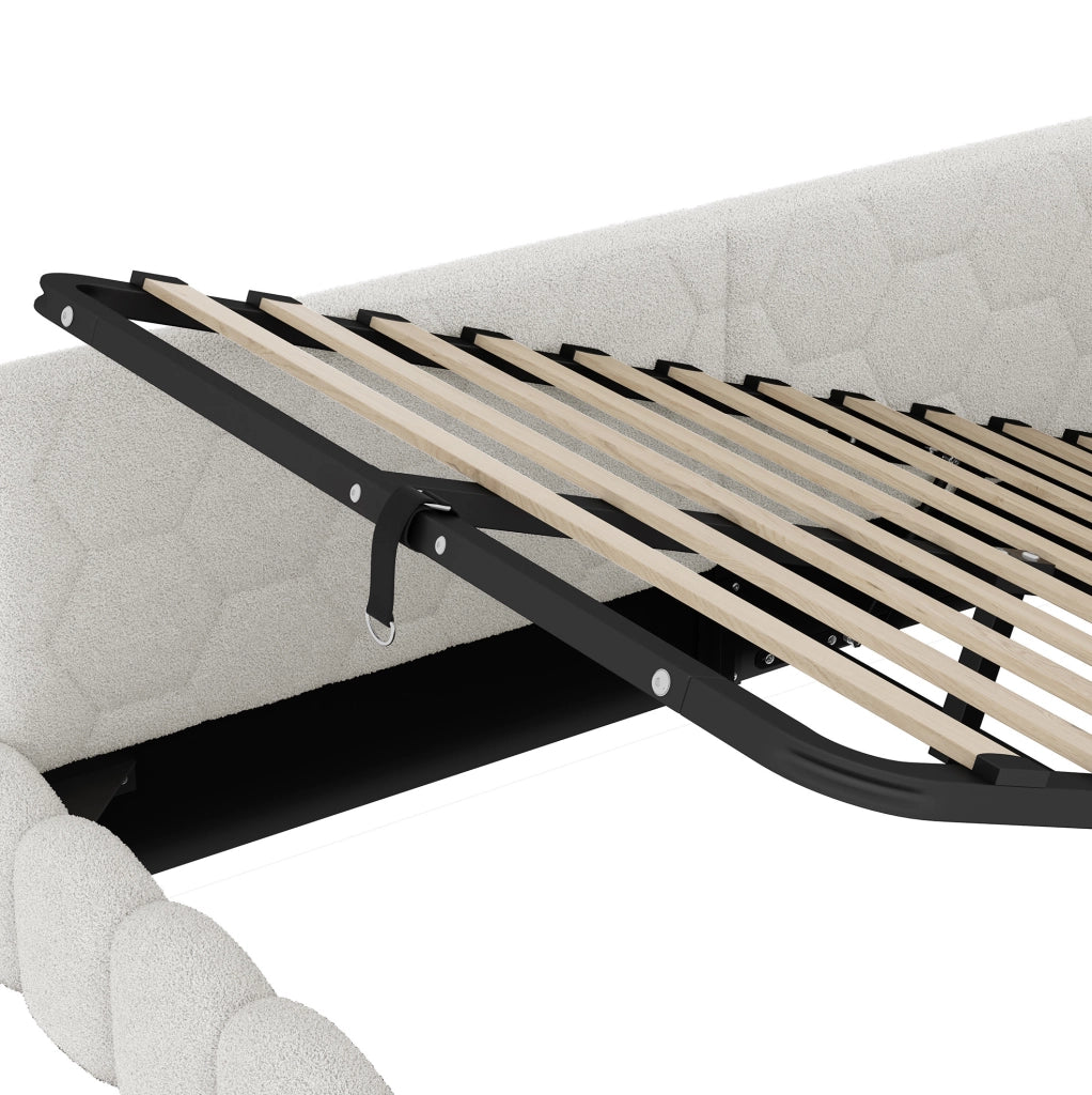 Daybed 140x200 cm con contenitore idraulico, LED, USB e Type-C, bianco