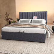 Letto matrimoniale 140x200 cm con contenitore, LED con controllo App, USB e Type C, grigio