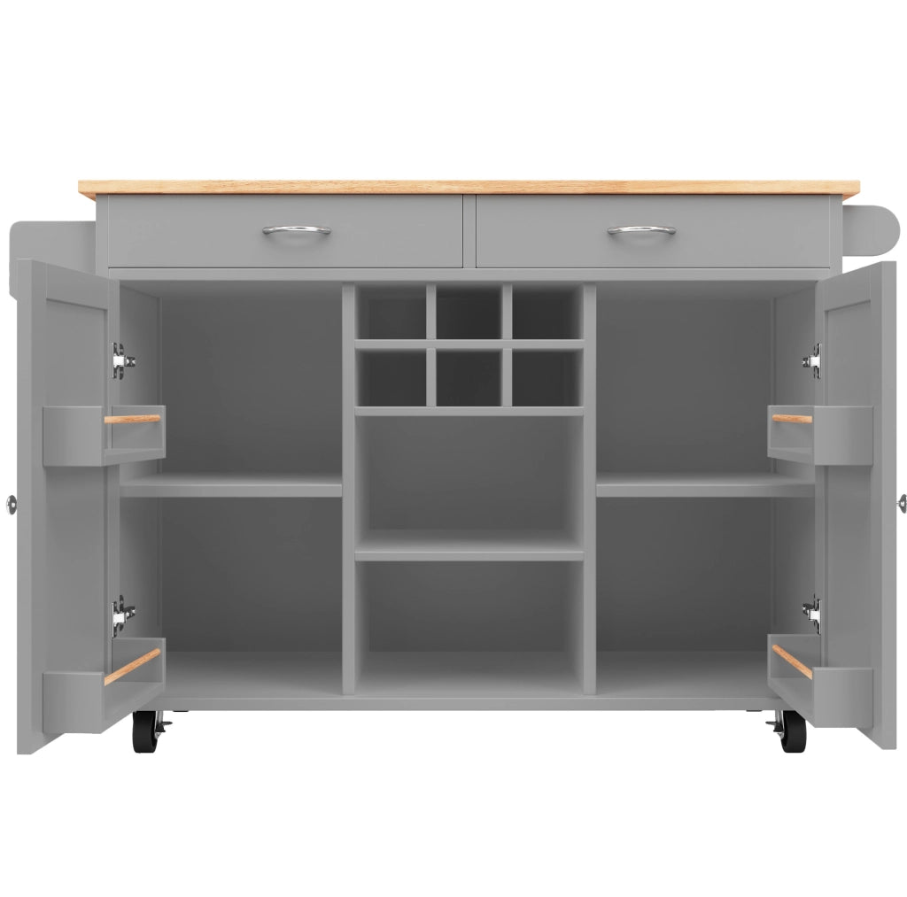 Isola da cucina con ruote e portabottiglie 102x45x92 cm in MDF e metallo grigio
