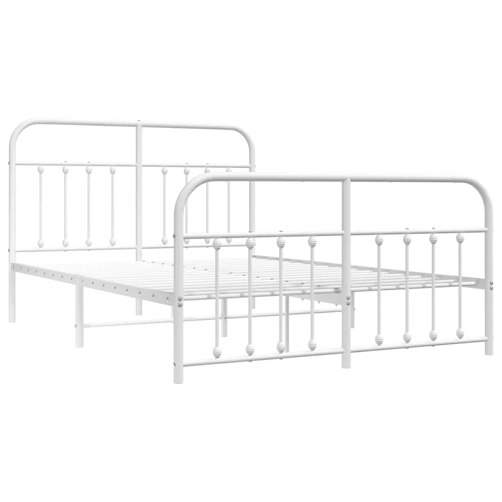 Letto matrimoniale | Letto per adulti | Giroletto con Testiera e Pediera Metallo Bianco 135x190 cm