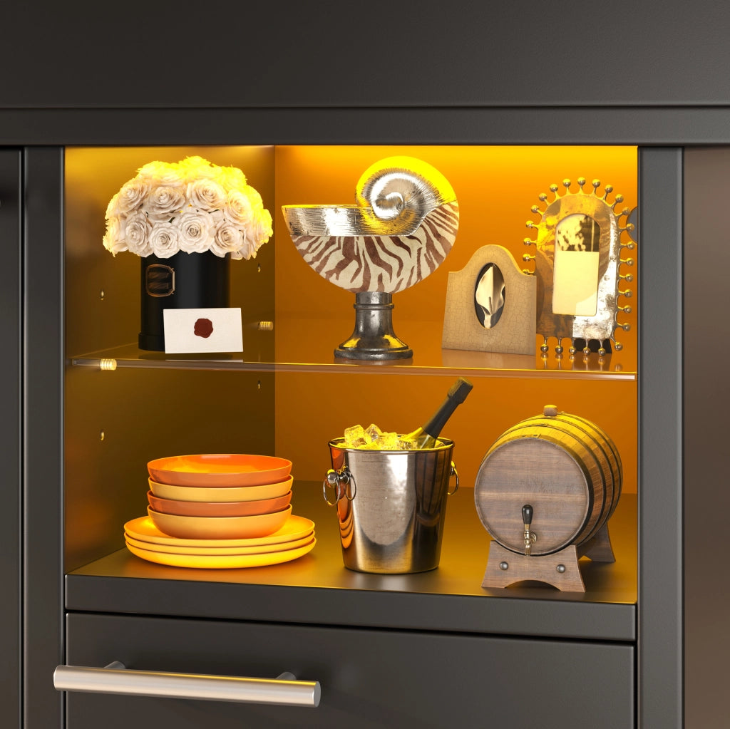 Tavolo da pranzo allungabile 110-140x80 cm con contenitore e LED multicolore nero HOMVRA