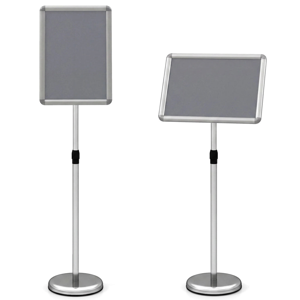 Espositore A4 da terra regolabile metallo base riempibile, Stand per men¨´ poster pubblicit¨¤ ristorante ufficio esterno 87-137 cm 2 Pezzi Argento