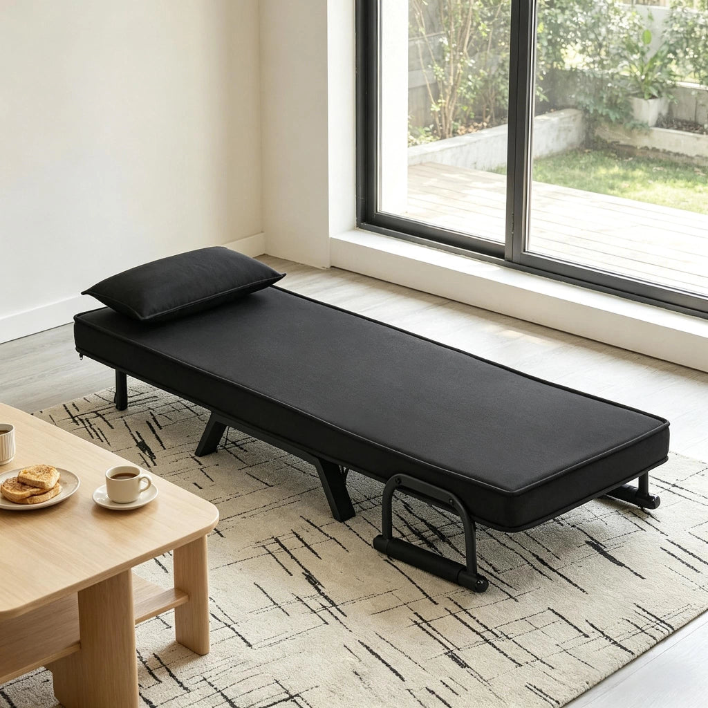 Poltrona letto 3 in 1 con schienale regolabile a 5 posizioni in lino nero 184 × 65 cm