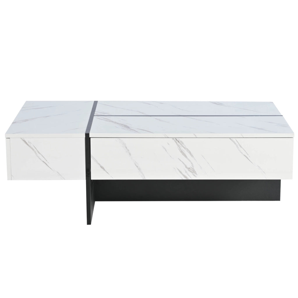 Tavolino da salotto bianco lucido con LED; 3 cassetti; 105x60x35 cm