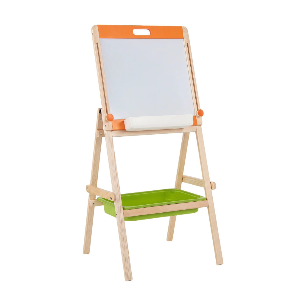 2 in 1 cavalletto da disegno per bambini 3+ anni a doppia faccia, Cavalletto artistico in legno con lavagna bianca magnetica altezza regolabile