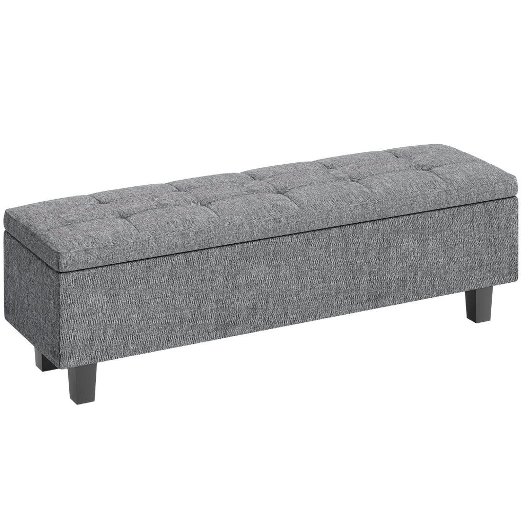 Panca imbottita con contenitore trapuntata 138 x 40 x 45 cm in lino grigio scuro