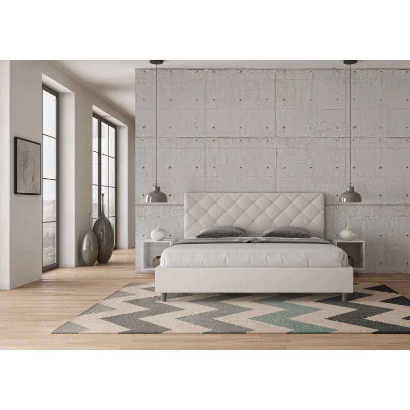 Letto imbottito Matrimoniale 190x210 cm Priya - Bianco,Similpelle,Contenitore