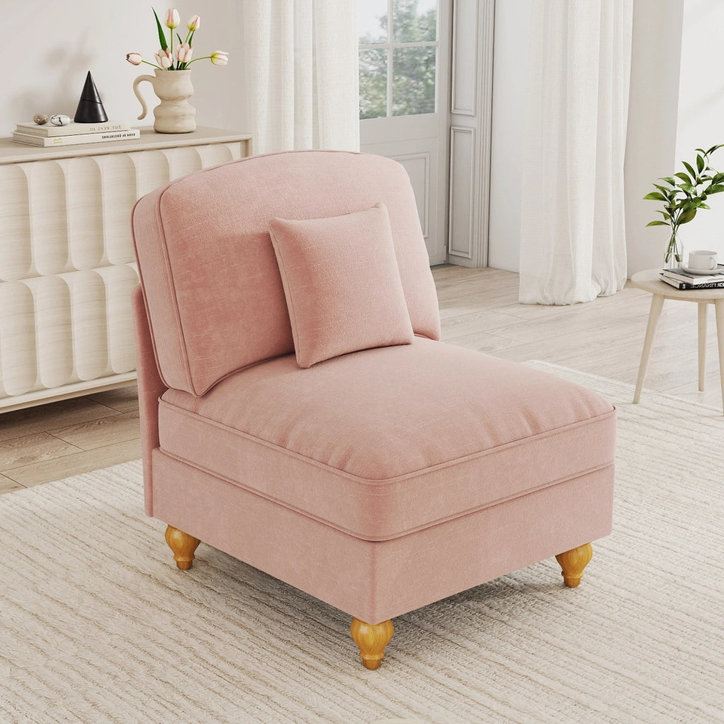 DIVANO senza braccioli 79x75x23 cm in ciniglia rosa con 1 cuscino